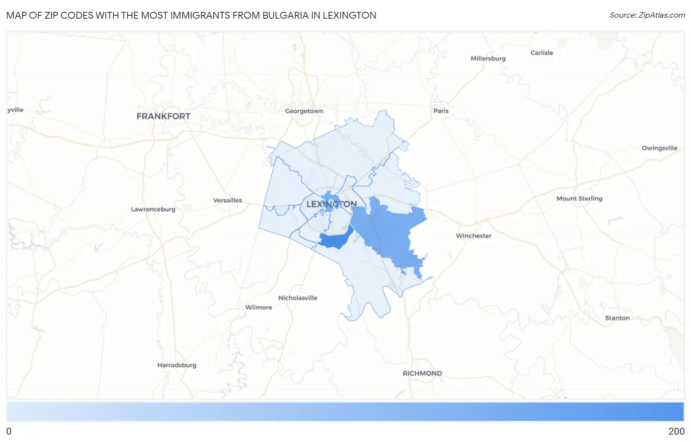 Zip Codes with the Most Immigrants from Bulgaria in Lexington Map