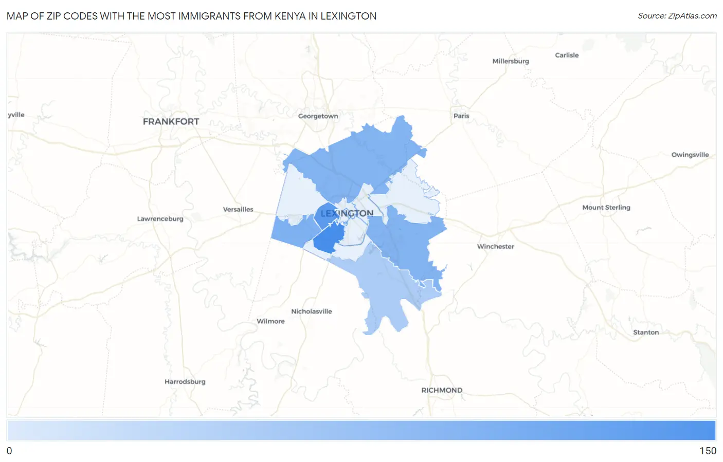 Zip Codes with the Most Immigrants from Kenya in Lexington Map
