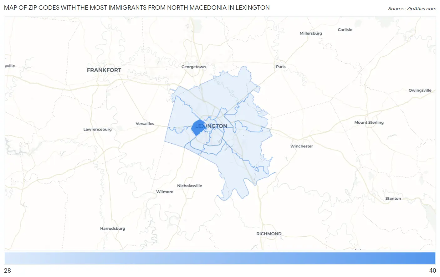 Zip Codes with the Most Immigrants from North Macedonia in Lexington Map