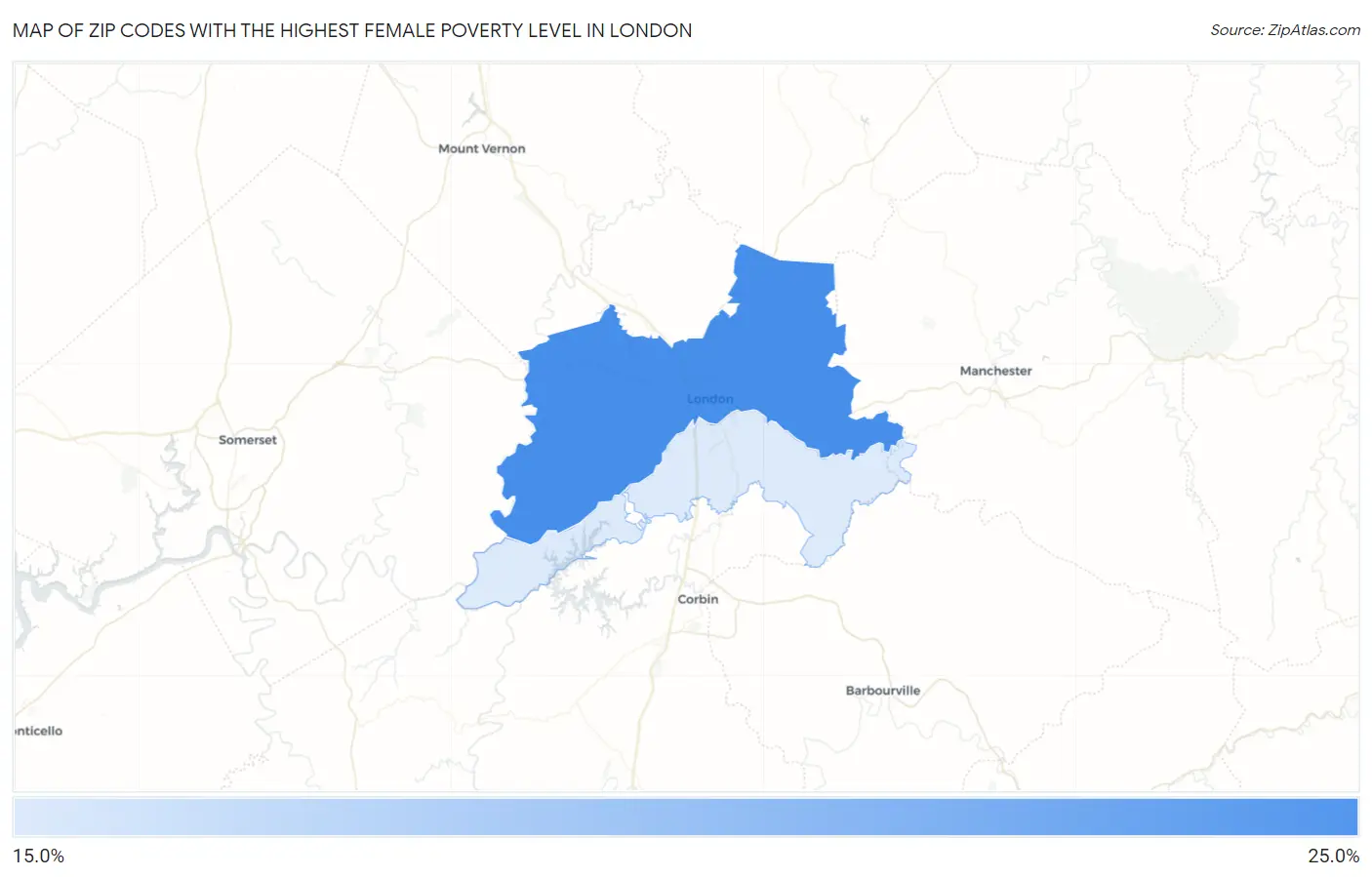 Zip Codes with the Highest Female Poverty Level in London Map