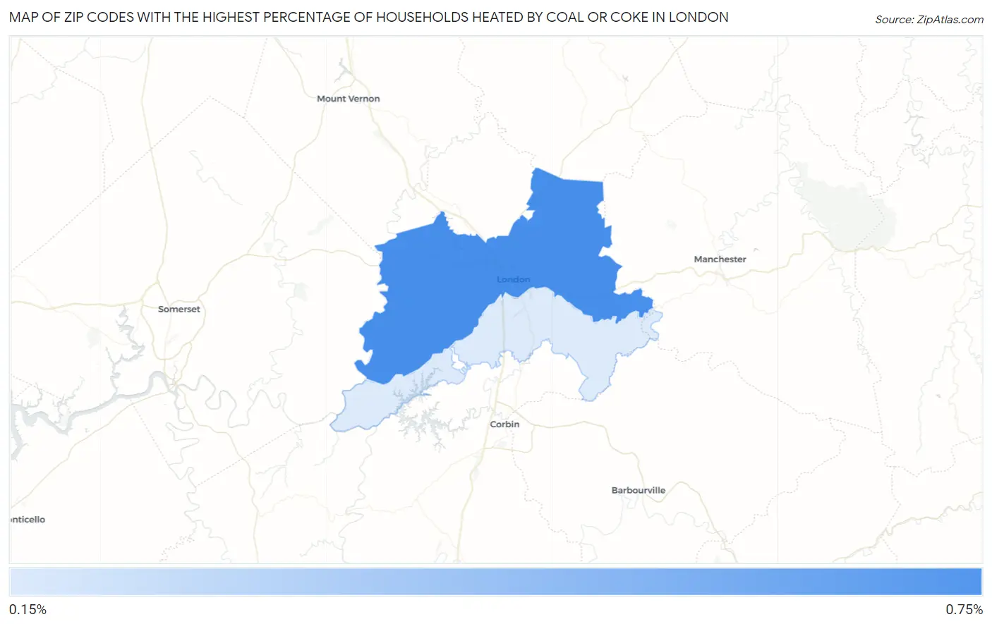 Zip Codes with the Highest Percentage of Households Heated by Coal or Coke in London Map