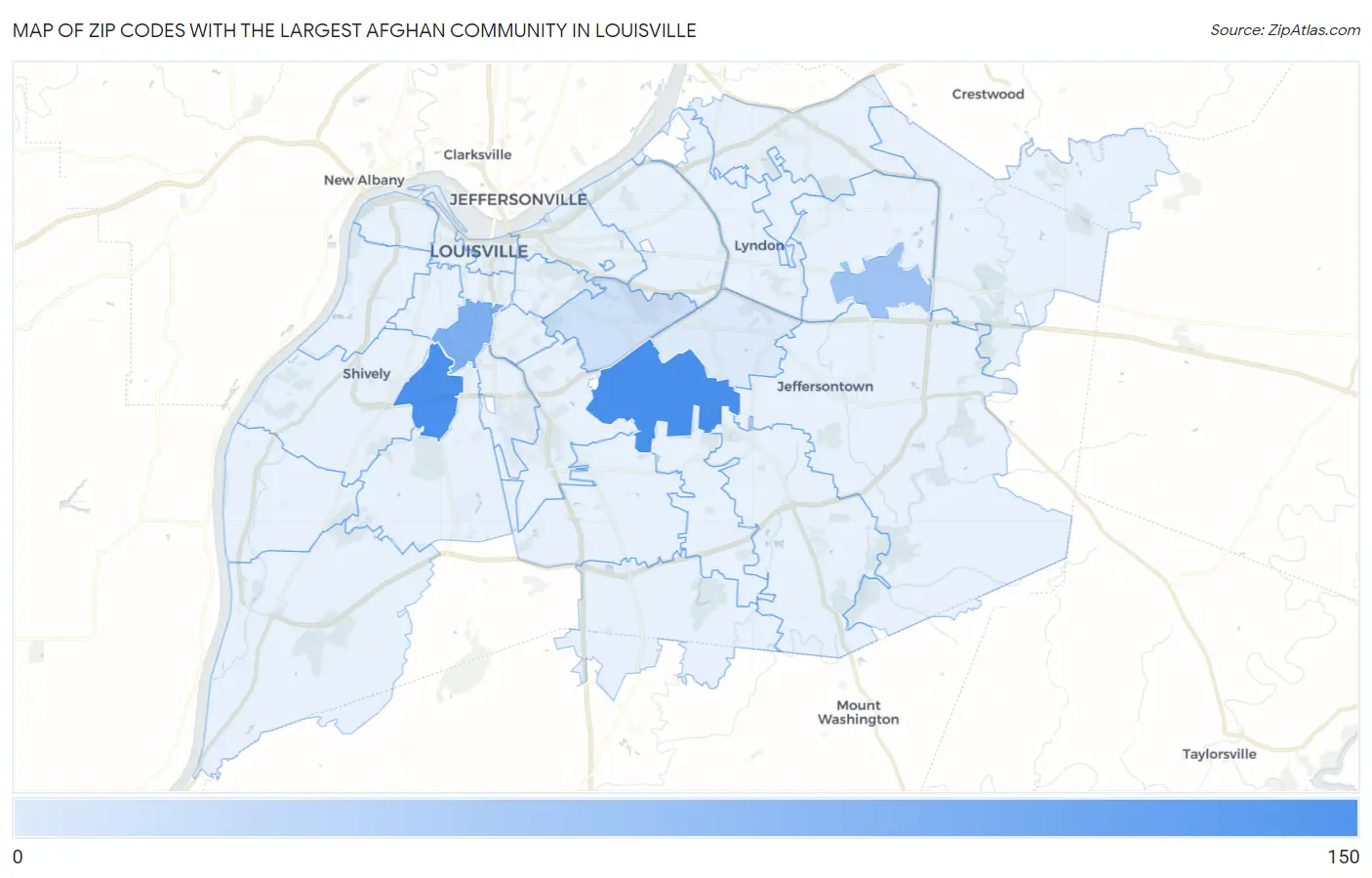 Zip Codes with the Largest Afghan Community in Louisville Map