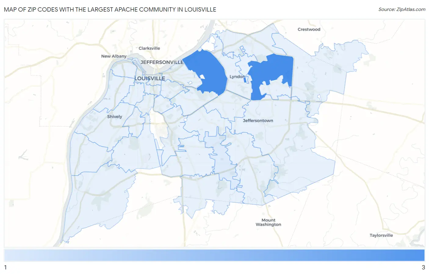 Zip Codes with the Largest Apache Community in Louisville Map