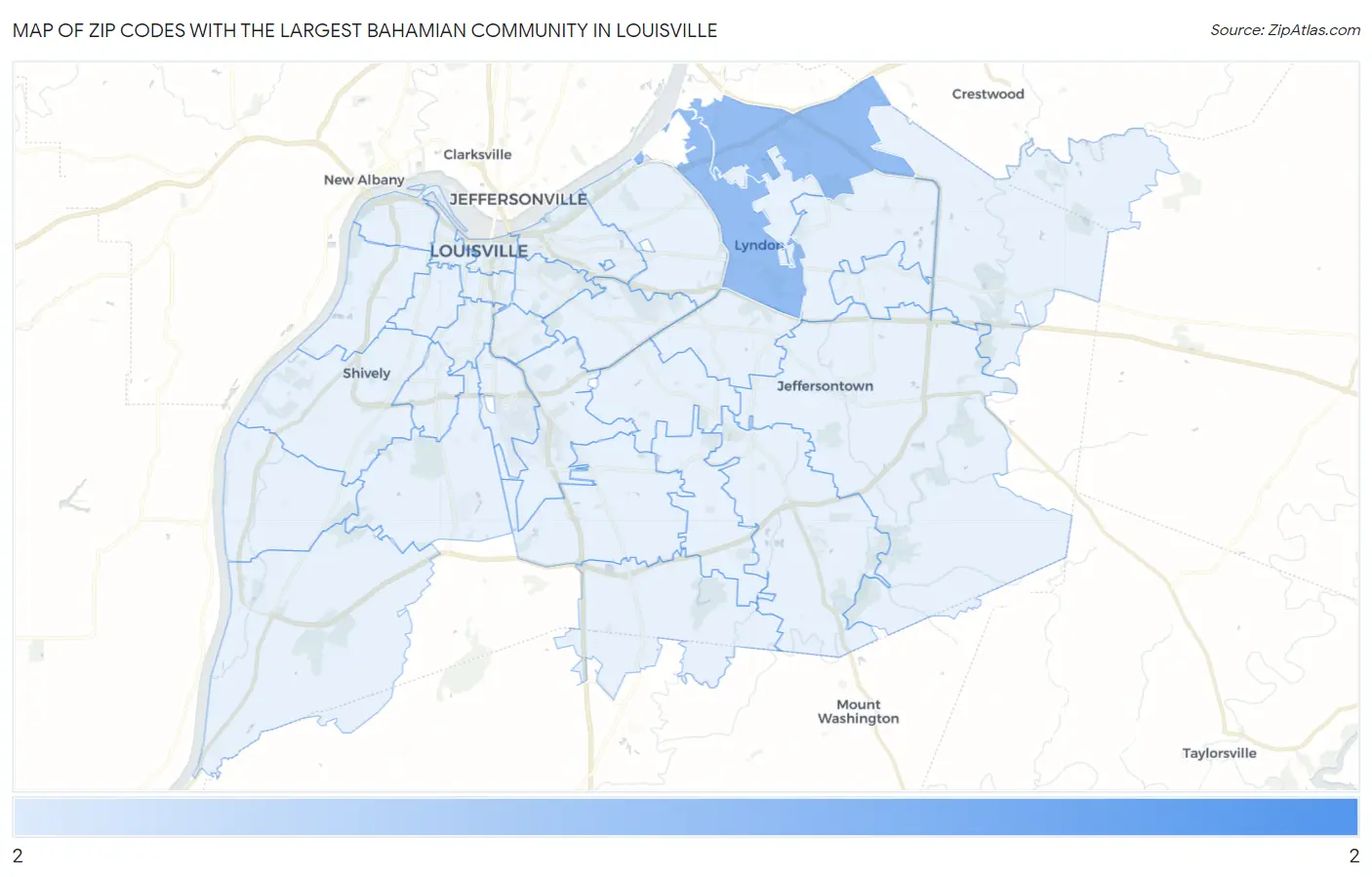 Zip Codes with the Largest Bahamian Community in Louisville Map