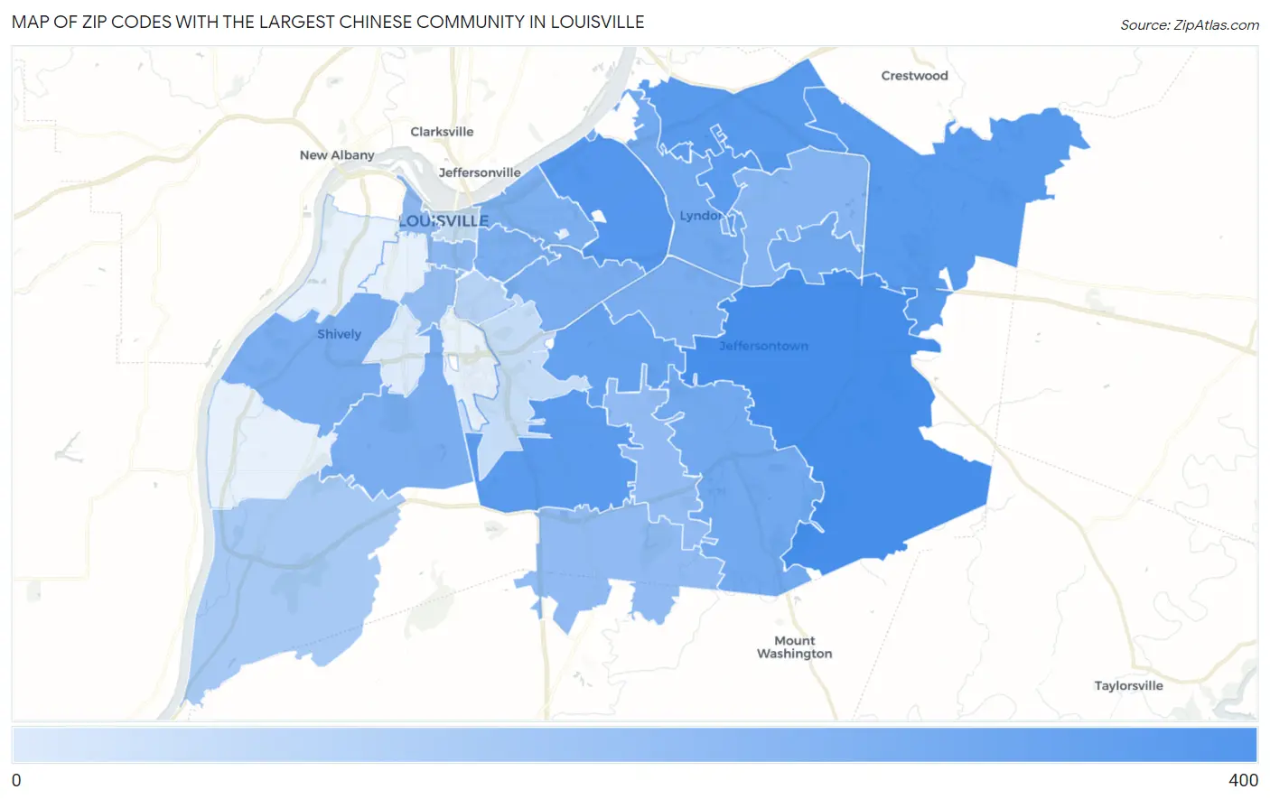 Zip Codes with the Largest Chinese Community in Louisville Map