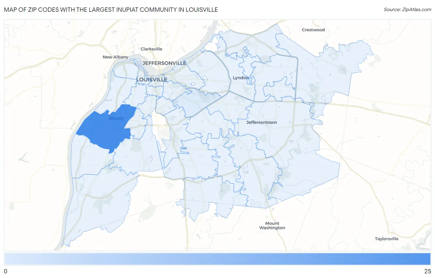 Zip Codes with the Largest Inupiat Community in Louisville Map
