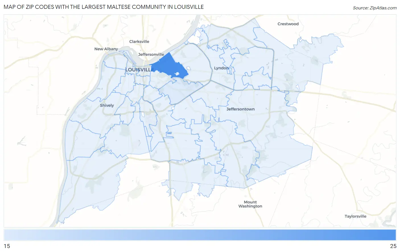 Zip Codes with the Largest Maltese Community in Louisville Map