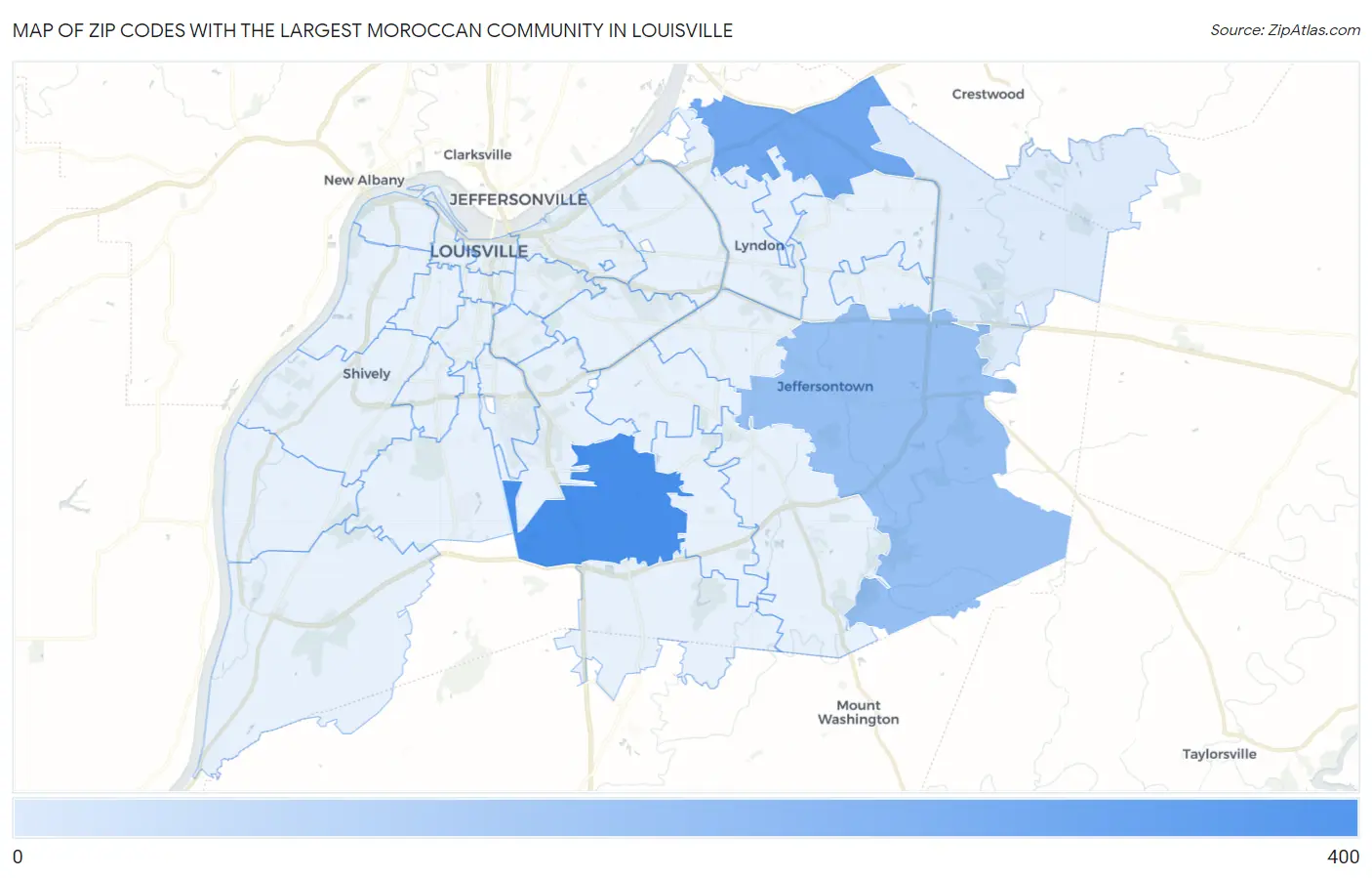 Zip Codes with the Largest Moroccan Community in Louisville Map
