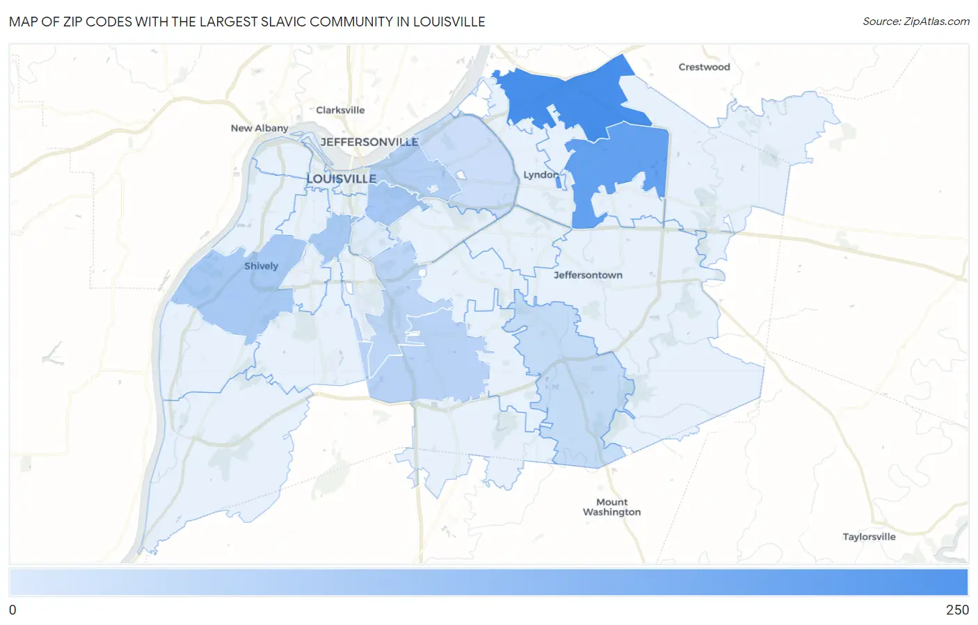 Zip Codes with the Largest Slavic Community in Louisville Map