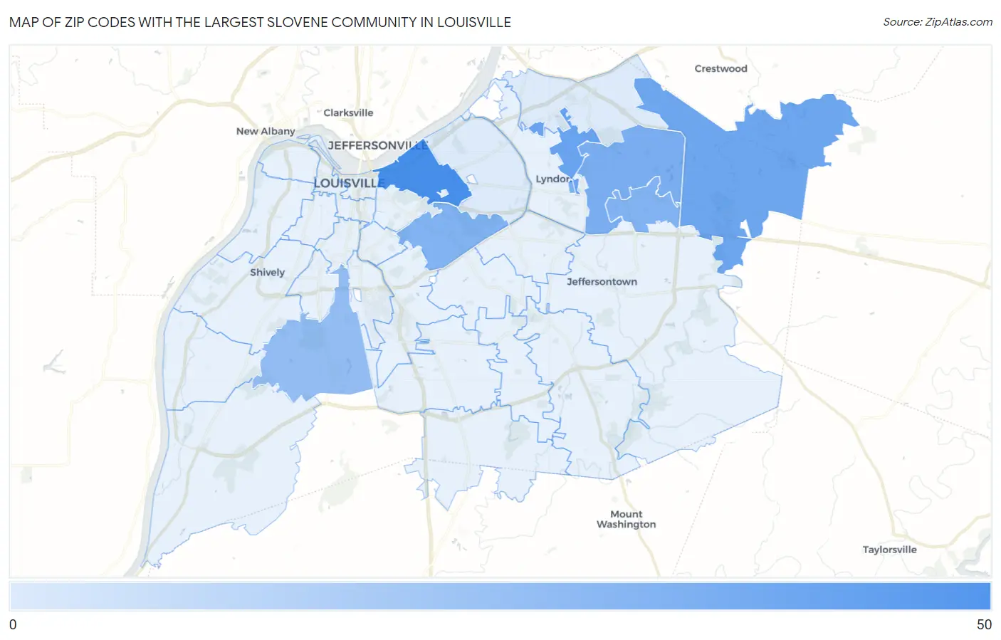 Zip Codes with the Largest Slovene Community in Louisville Map