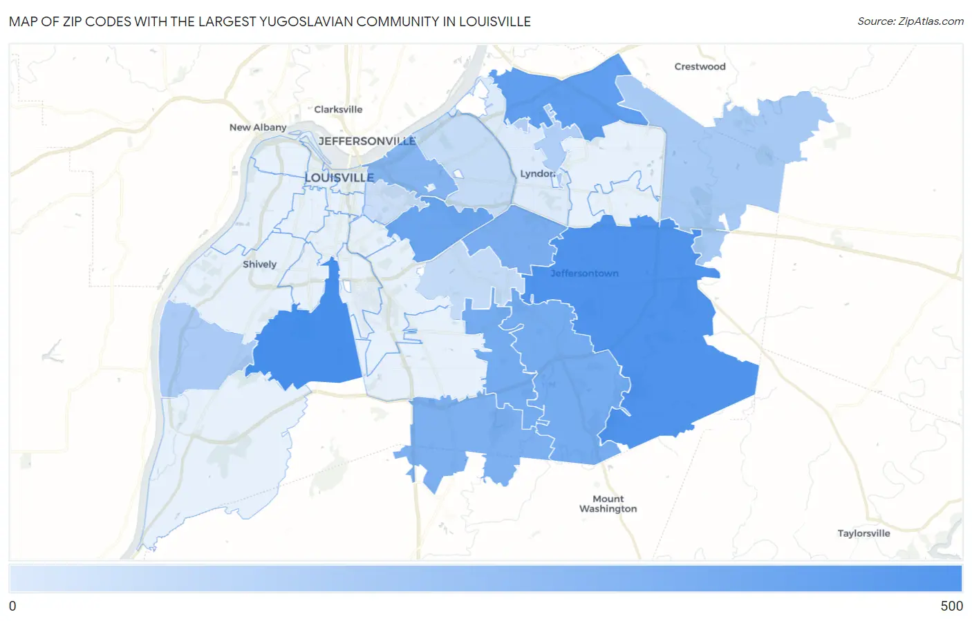 Zip Codes with the Largest Yugoslavian Community in Louisville Map
