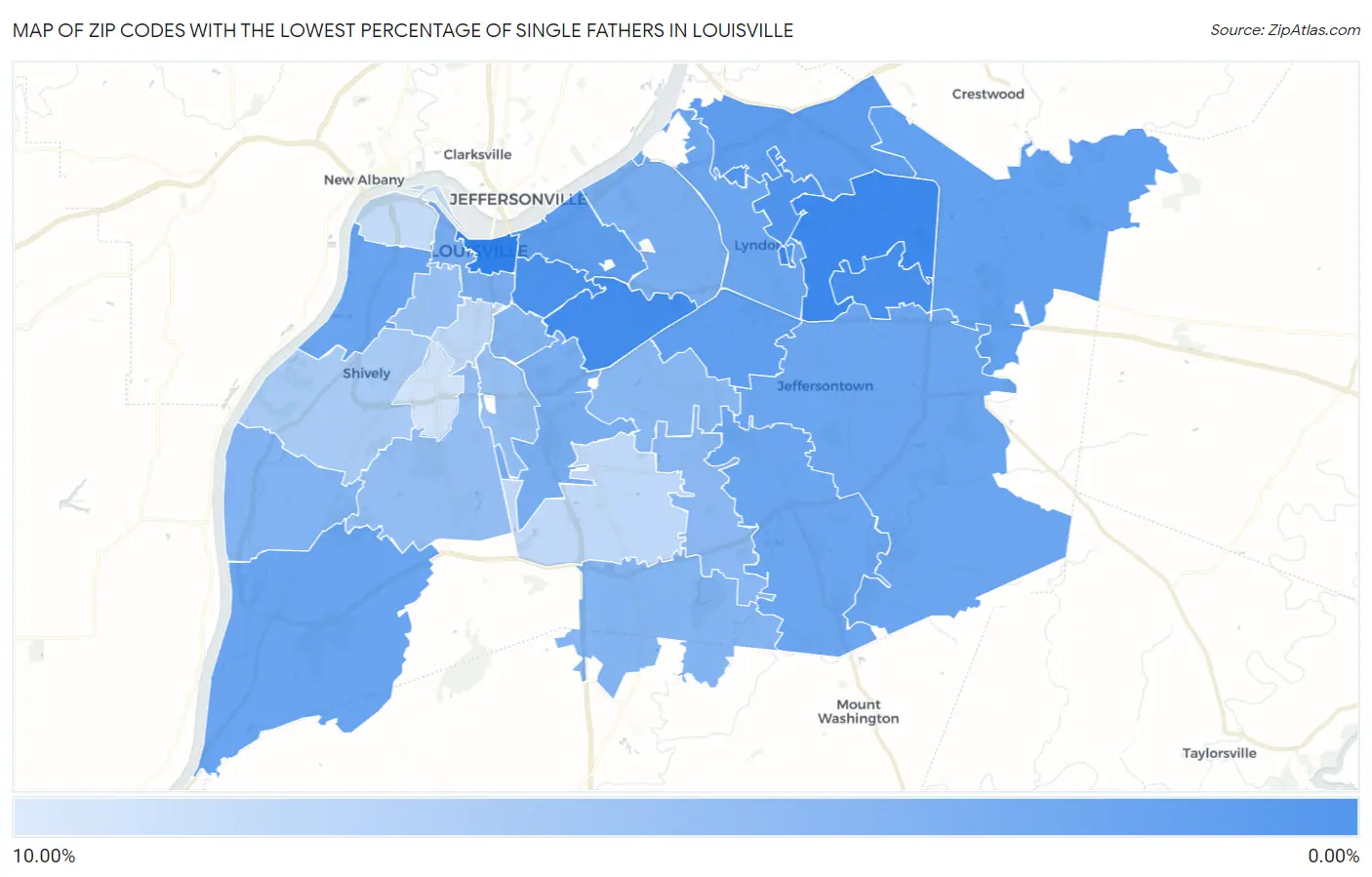 Zip Codes with the Lowest Percentage of Single Fathers in Louisville Map