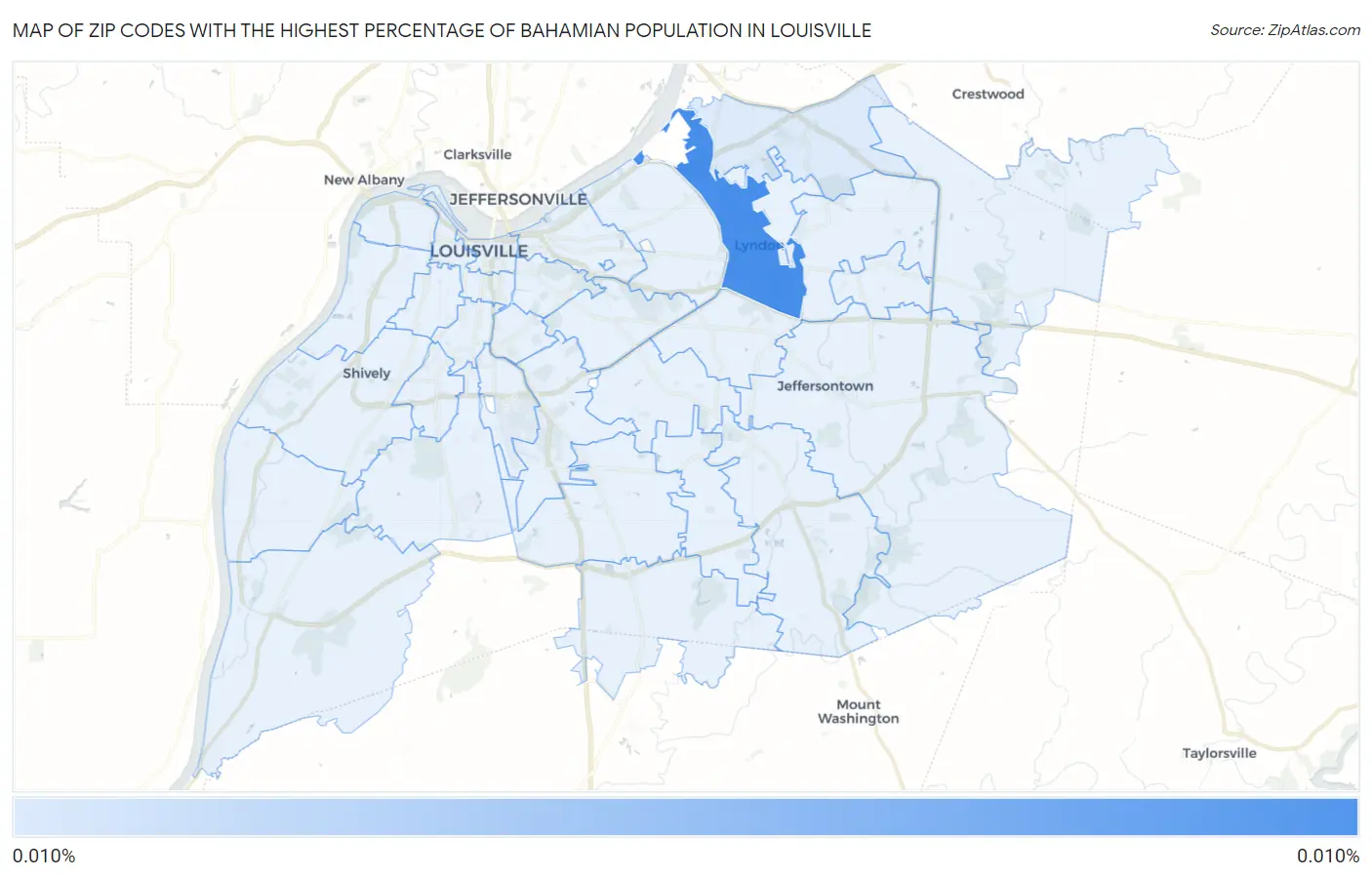 Zip Codes with the Highest Percentage of Bahamian Population in Louisville Map