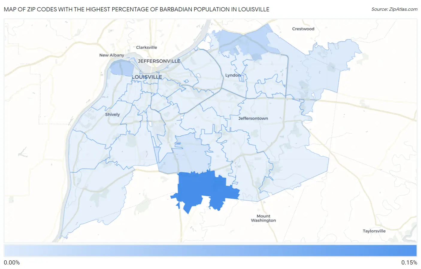 Zip Codes with the Highest Percentage of Barbadian Population in Louisville Map