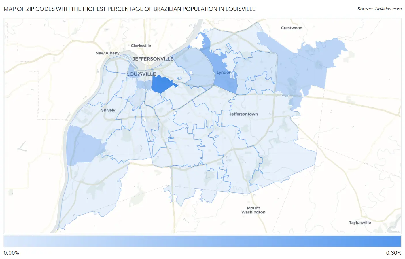 Zip Codes with the Highest Percentage of Brazilian Population in Louisville Map