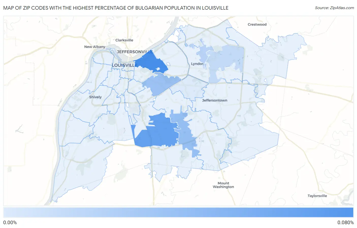 Zip Codes with the Highest Percentage of Bulgarian Population in Louisville Map