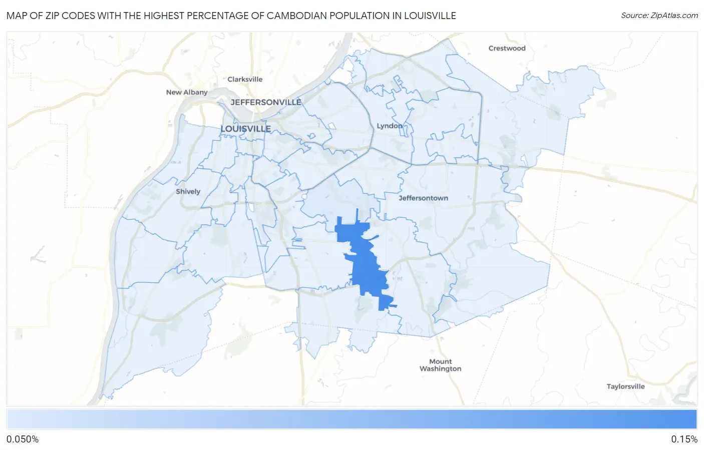 Zip Codes with the Highest Percentage of Cambodian Population in Louisville Map