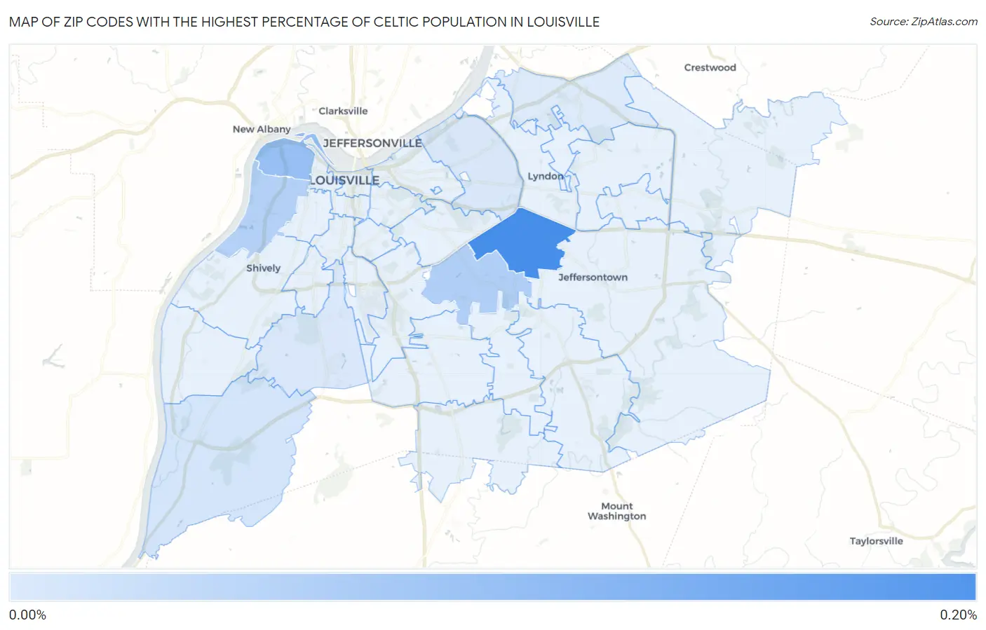 Zip Codes with the Highest Percentage of Celtic Population in Louisville Map