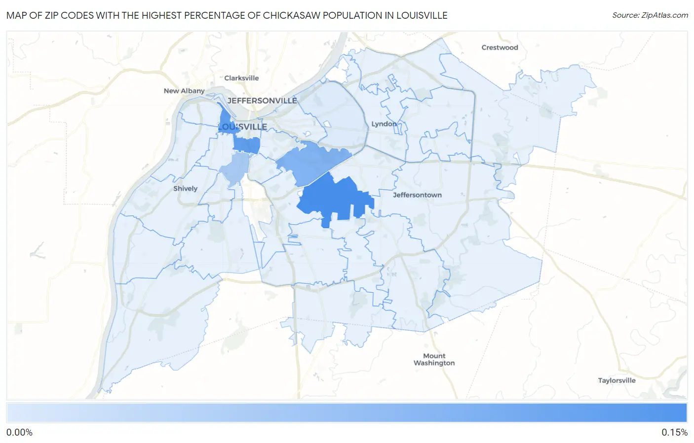 Zip Codes with the Highest Percentage of Chickasaw Population in Louisville Map