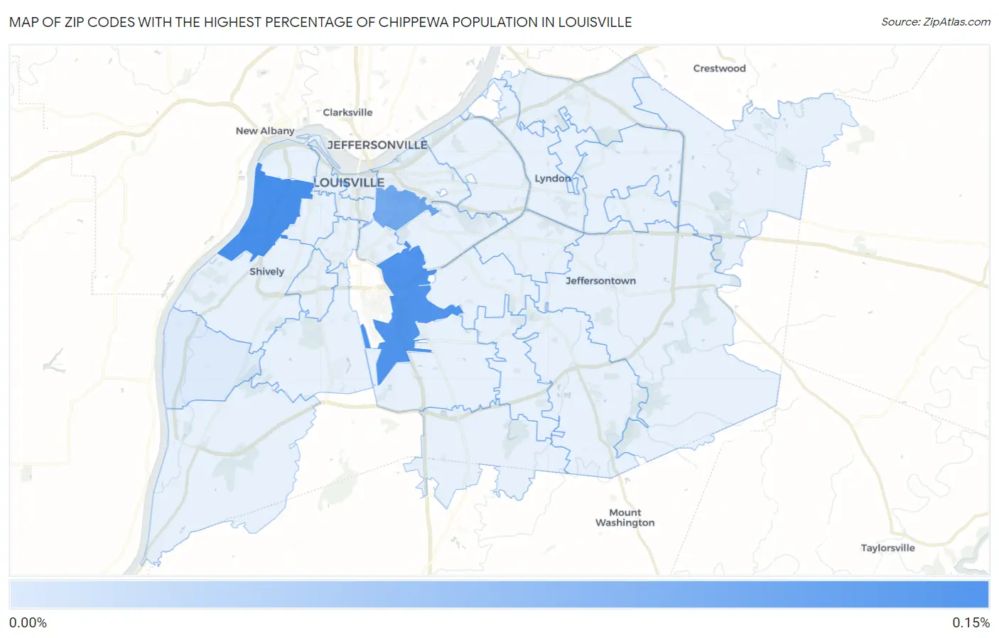 Zip Codes with the Highest Percentage of Chippewa Population in Louisville Map