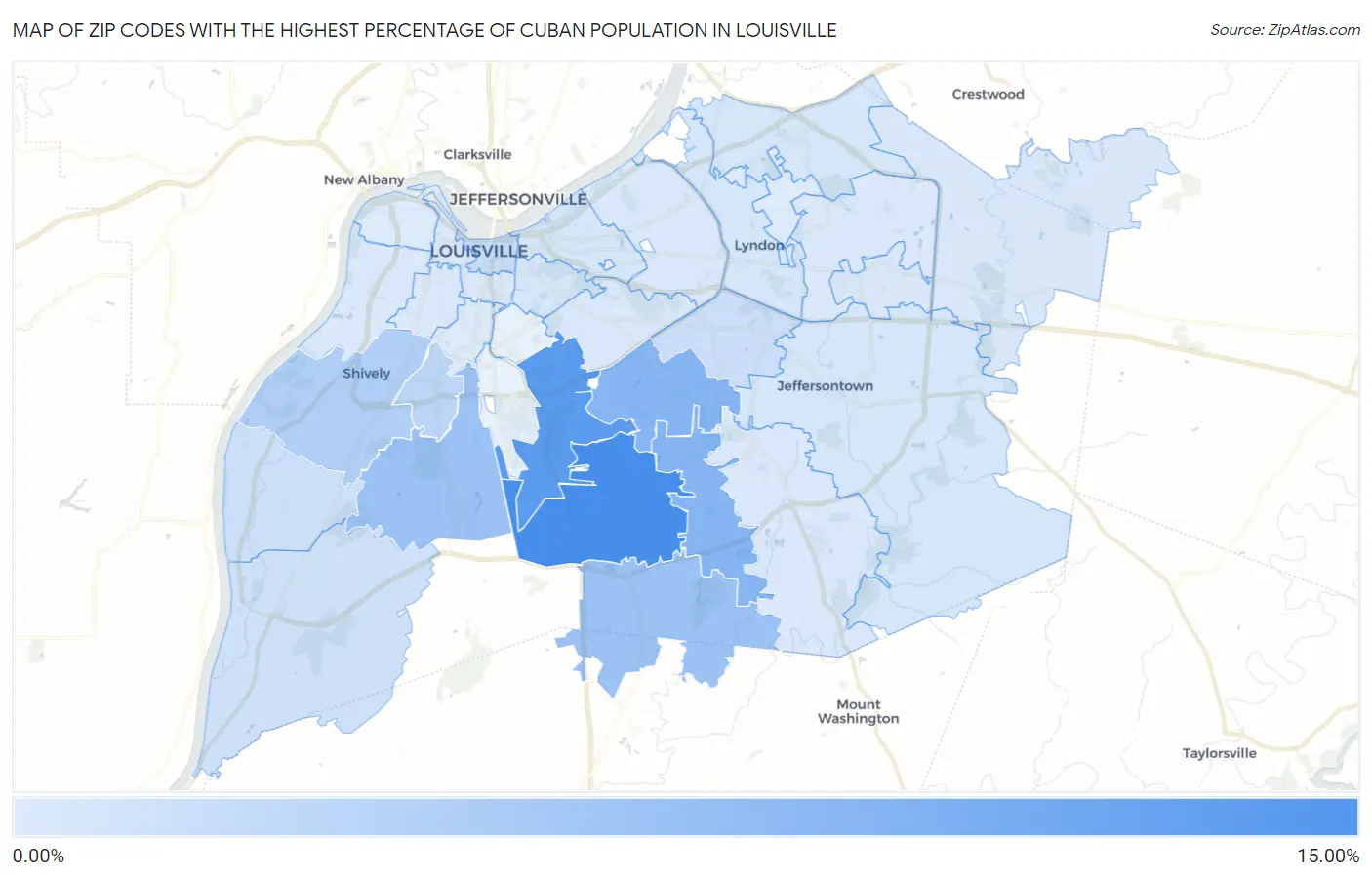 Zip Codes with the Highest Percentage of Cuban Population in Louisville Map