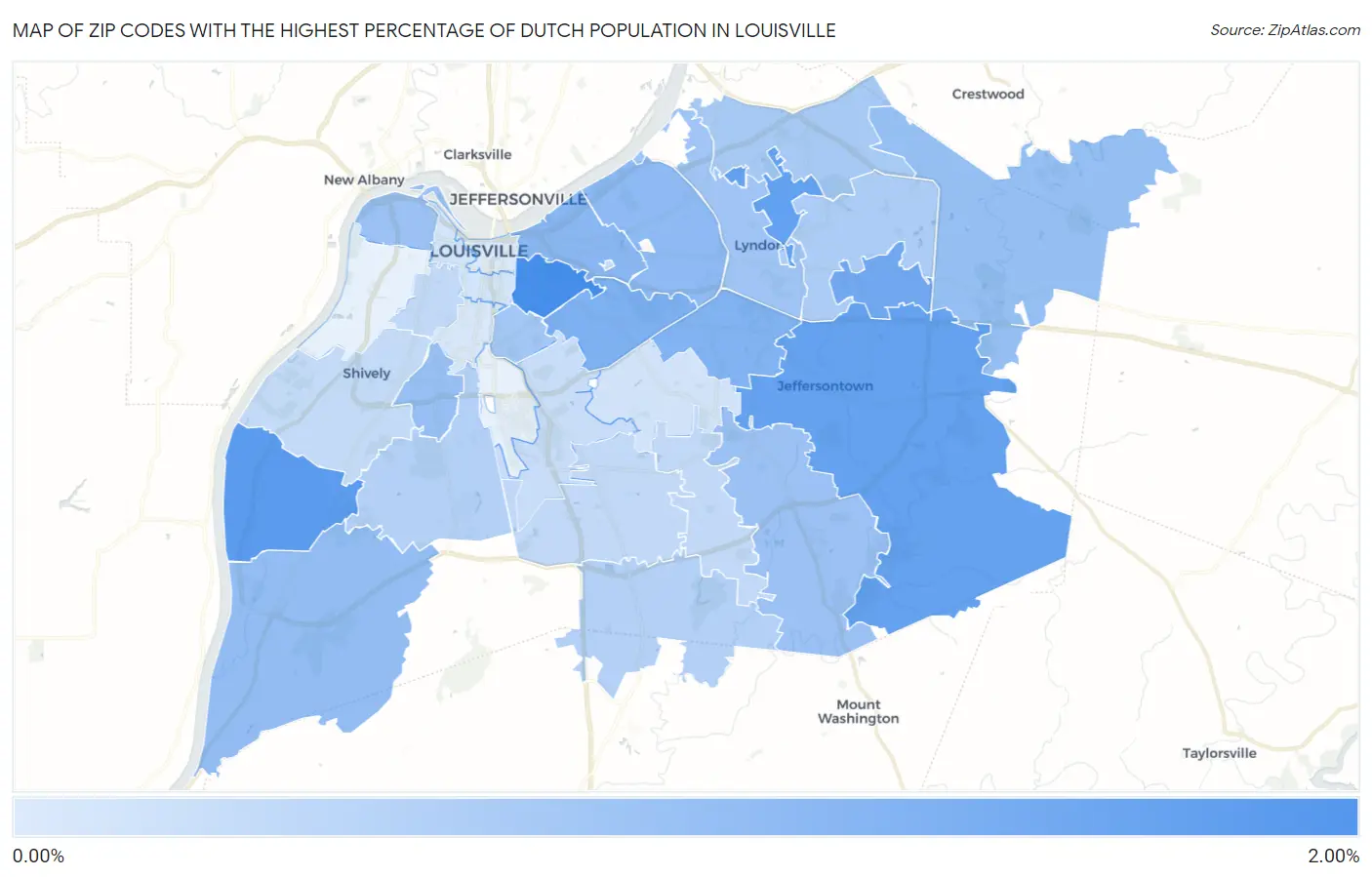 Zip Codes with the Highest Percentage of Dutch Population in Louisville Map