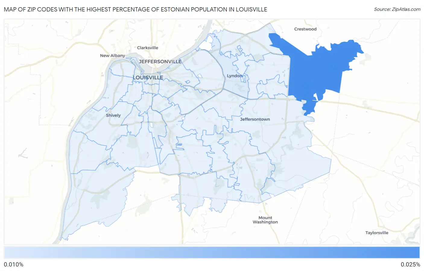 Zip Codes with the Highest Percentage of Estonian Population in Louisville Map