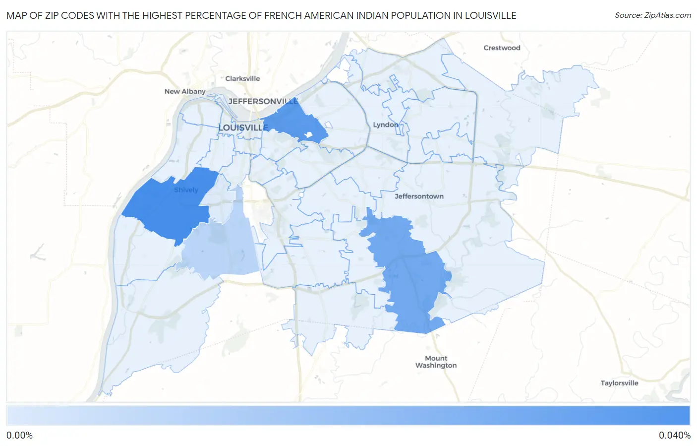 Zip Codes with the Highest Percentage of French American Indian Population in Louisville Map