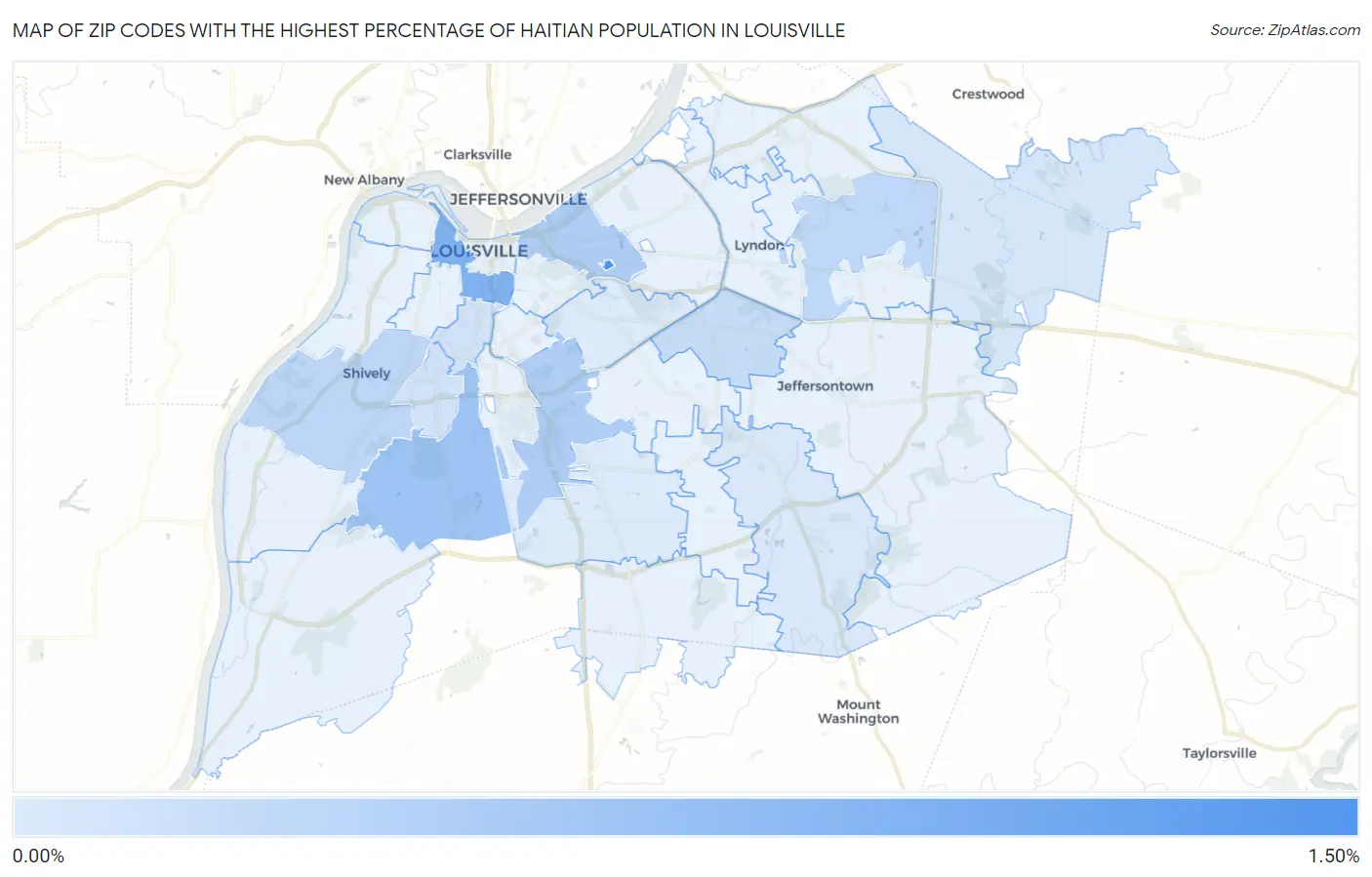 Zip Codes with the Highest Percentage of Haitian Population in Louisville Map