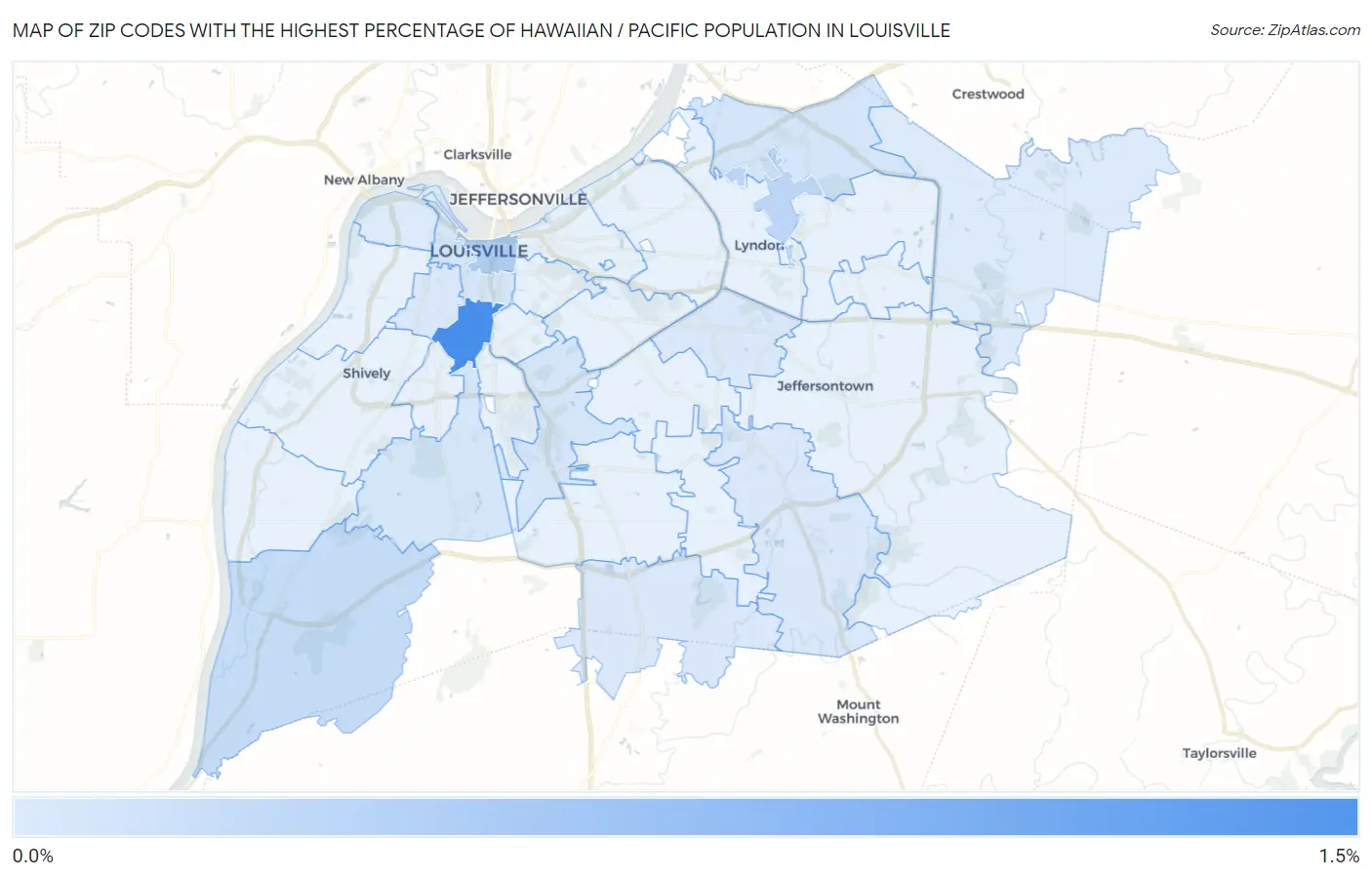 Zip Codes with the Highest Percentage of Hawaiian / Pacific Population in Louisville Map