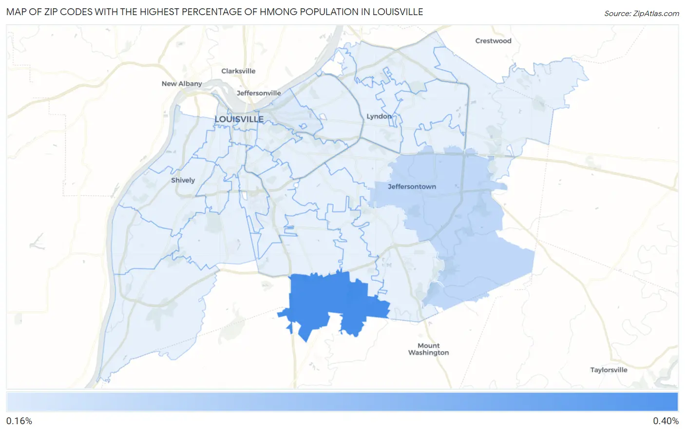 Zip Codes with the Highest Percentage of Hmong Population in Louisville Map