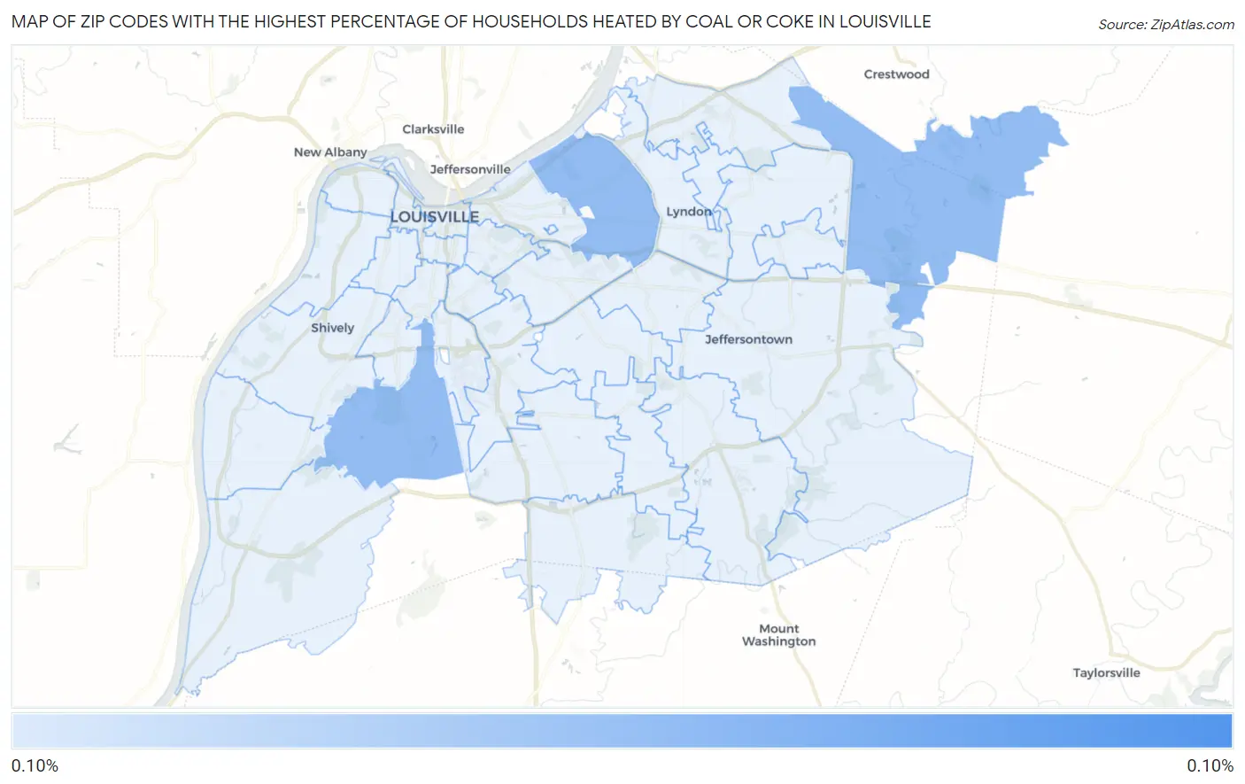 Zip Codes with the Highest Percentage of Households Heated by Coal or Coke in Louisville Map