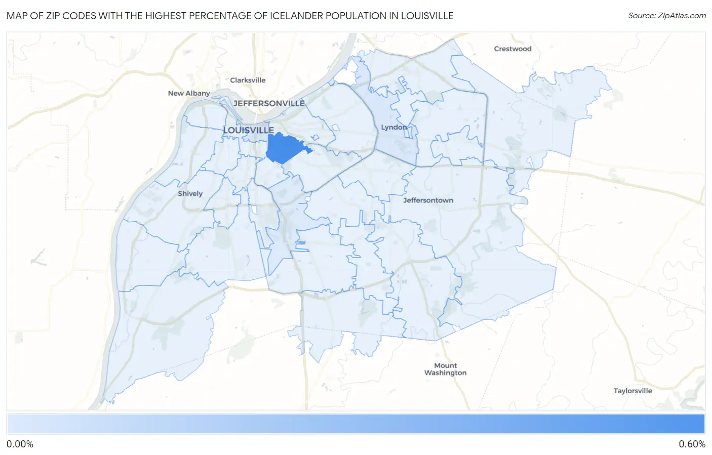 Zip Codes with the Highest Percentage of Icelander Population in Louisville Map