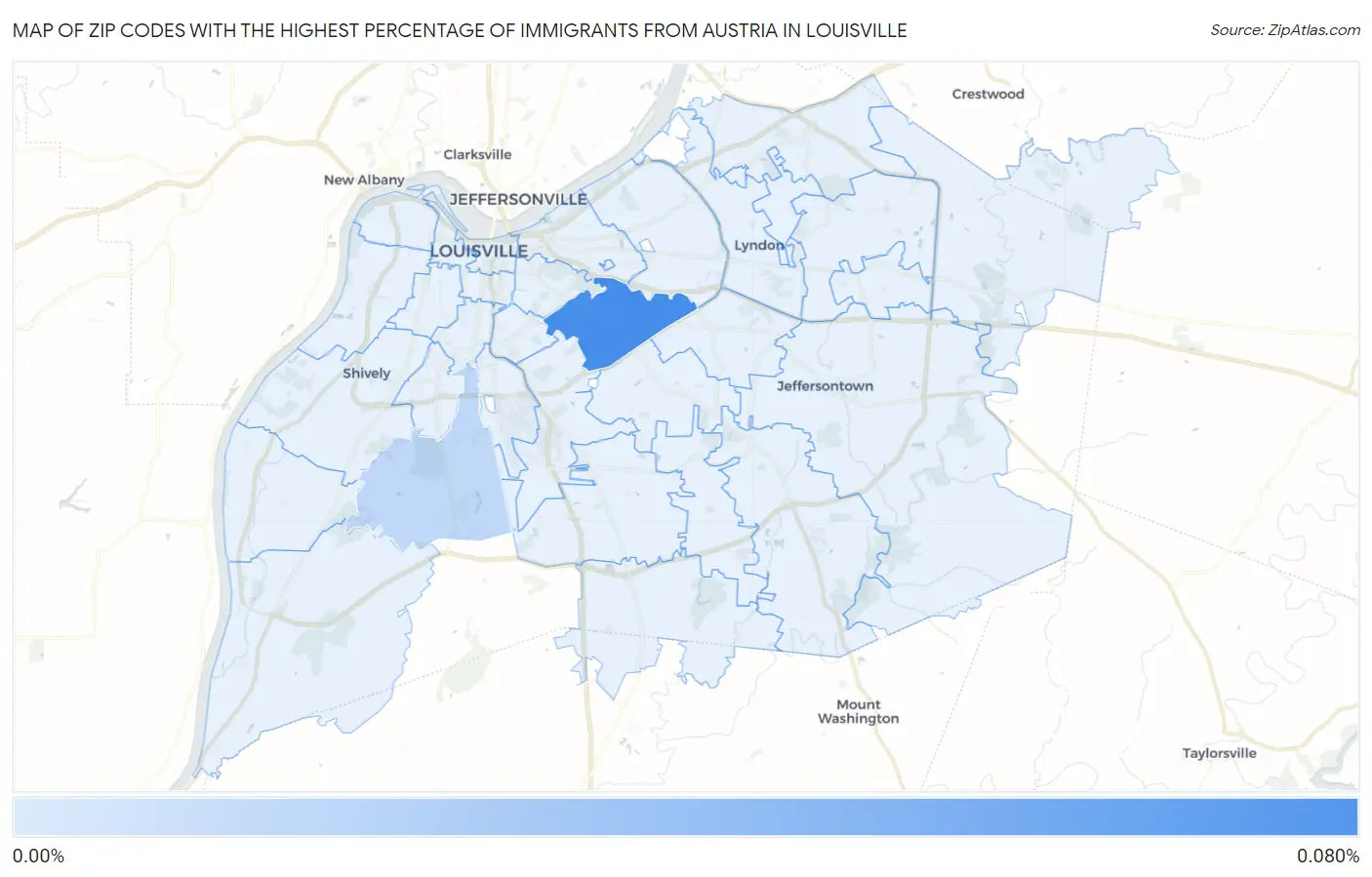 Zip Codes with the Highest Percentage of Immigrants from Austria in Louisville Map