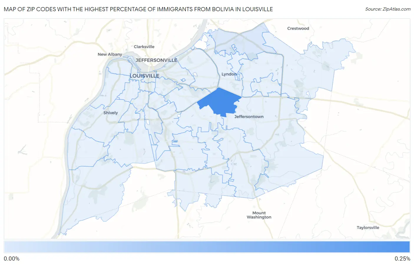 Zip Codes with the Highest Percentage of Immigrants from Bolivia in Louisville Map