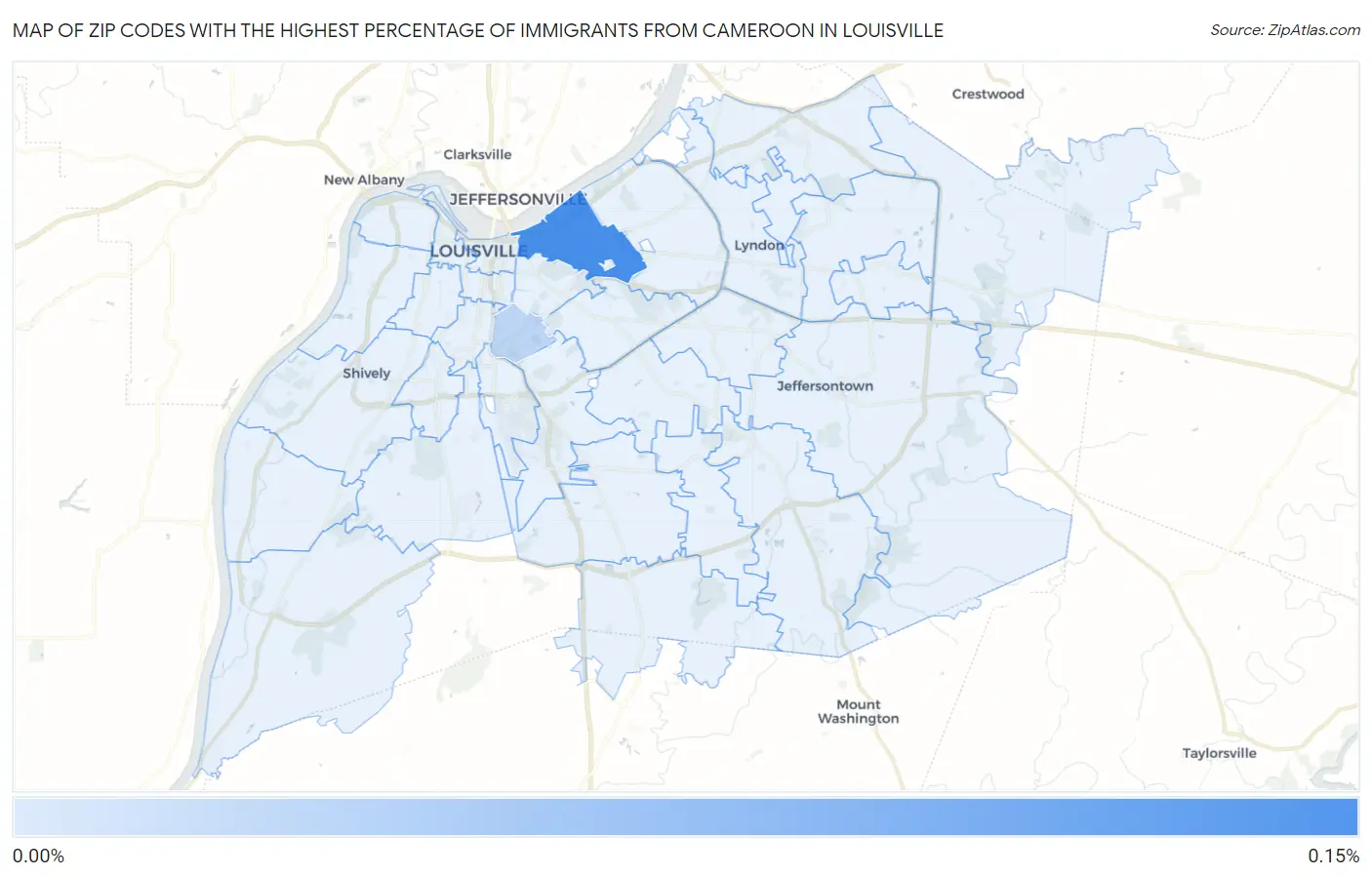 Zip Codes with the Highest Percentage of Immigrants from Cameroon in Louisville Map