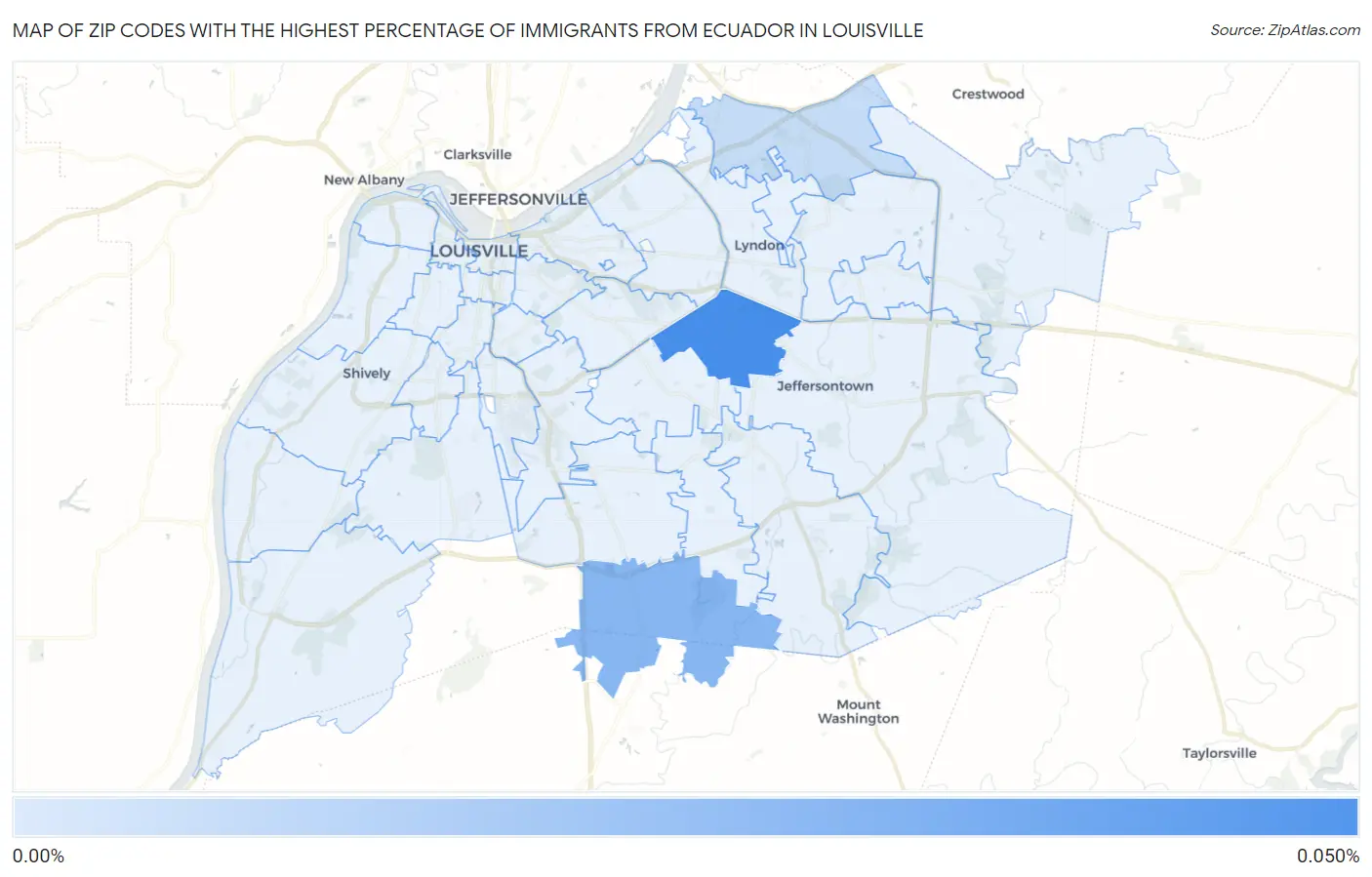 Zip Codes with the Highest Percentage of Immigrants from Ecuador in Louisville Map