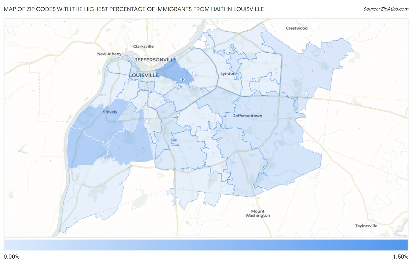 Zip Codes with the Highest Percentage of Immigrants from Haiti in Louisville Map