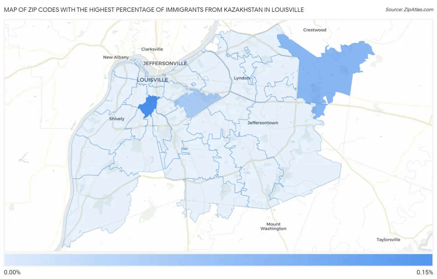 Zip Codes with the Highest Percentage of Immigrants from Kazakhstan in Louisville Map