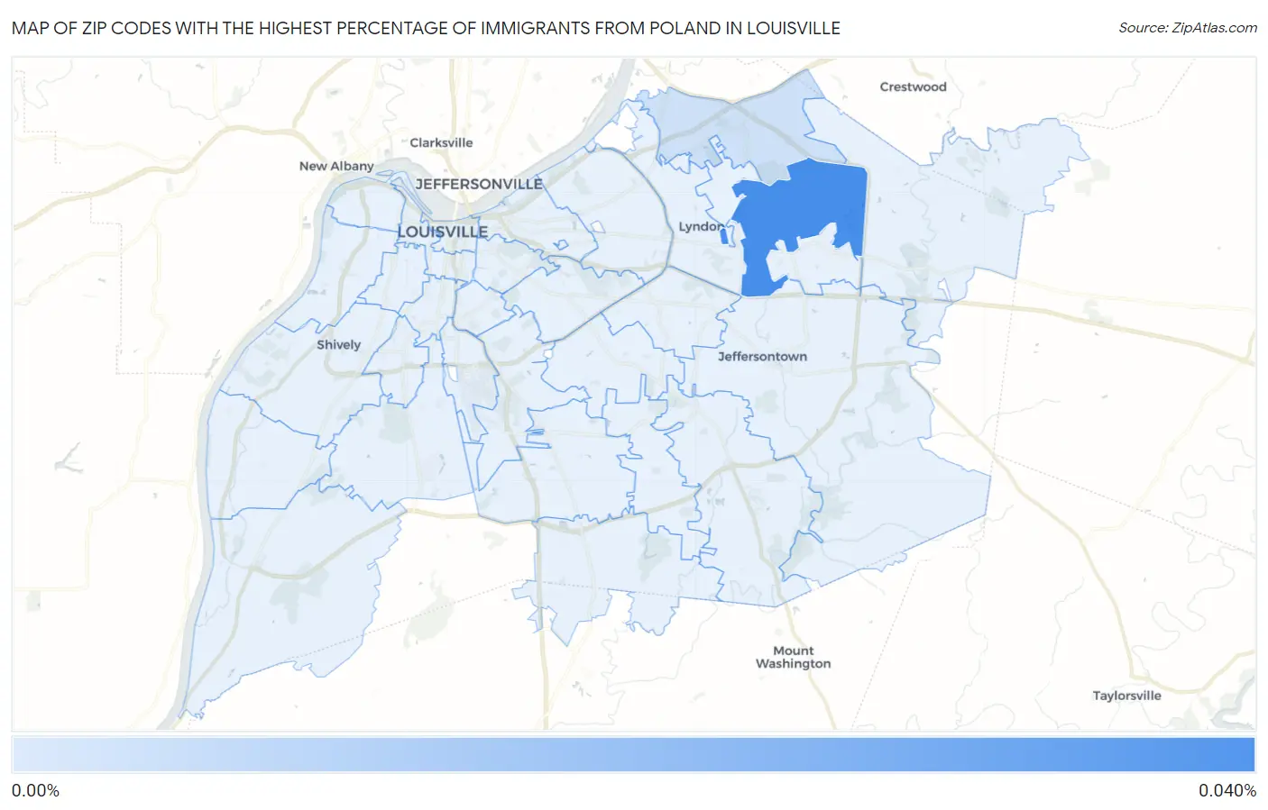 Zip Codes with the Highest Percentage of Immigrants from Poland in Louisville Map