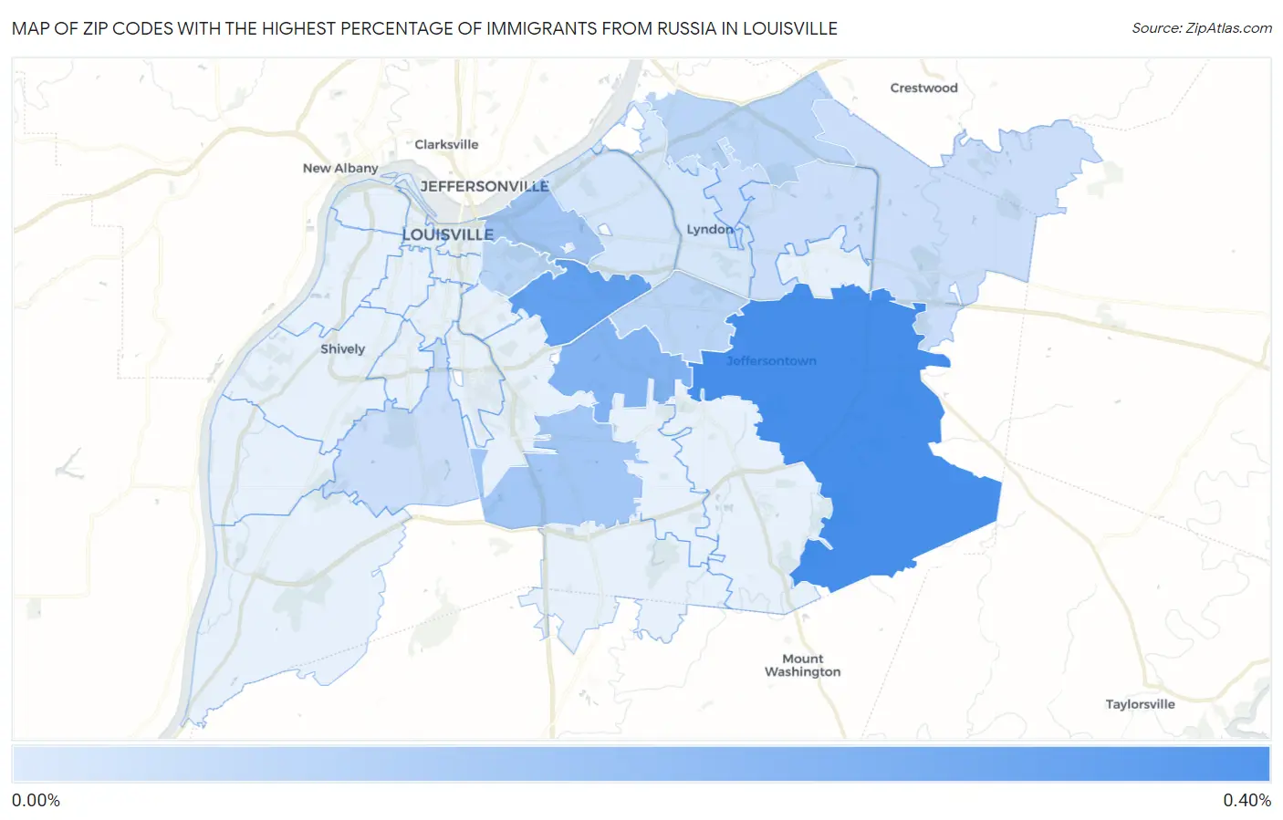 Zip Codes with the Highest Percentage of Immigrants from Russia in Louisville Map