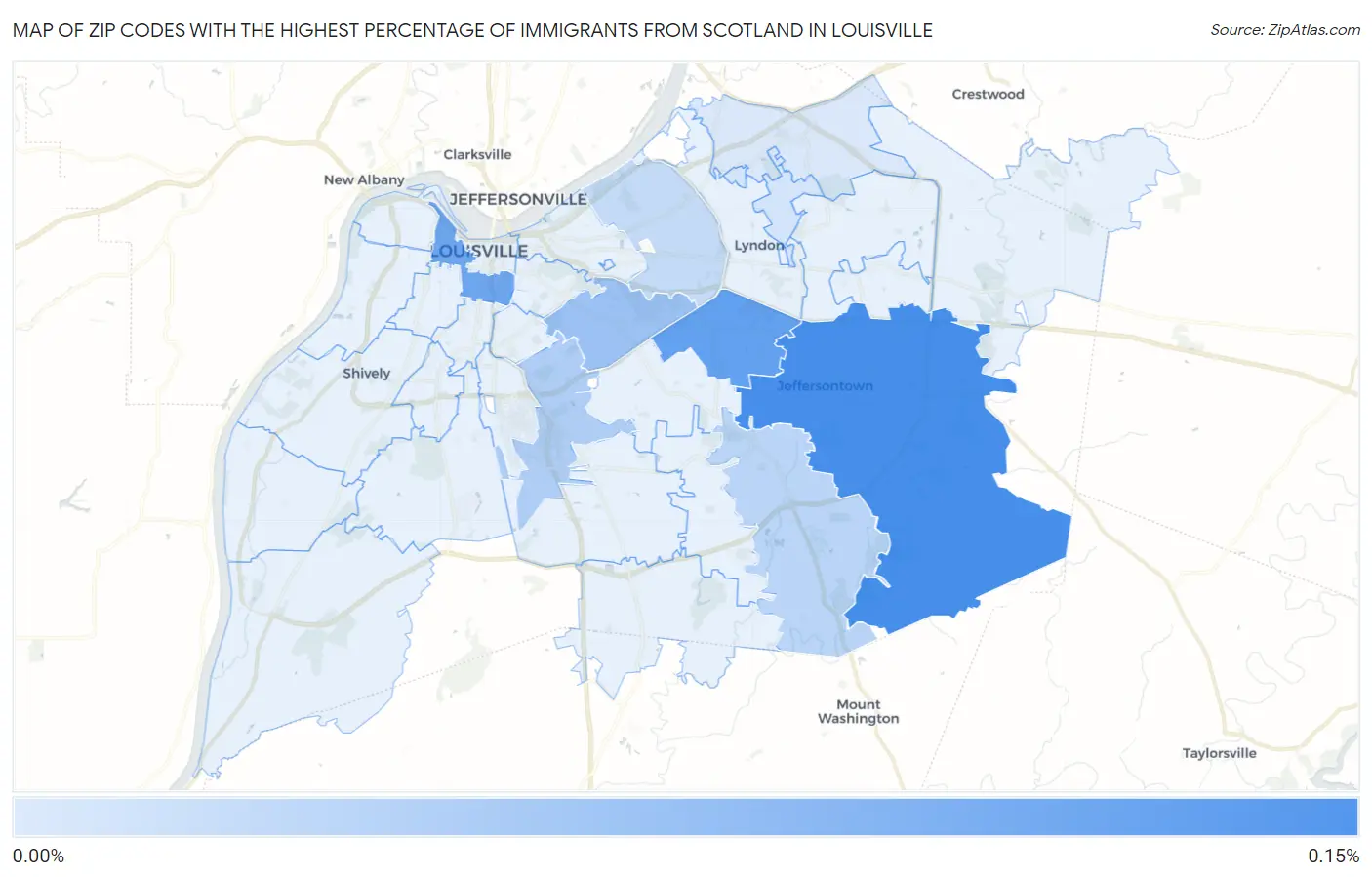Zip Codes with the Highest Percentage of Immigrants from Scotland in Louisville Map