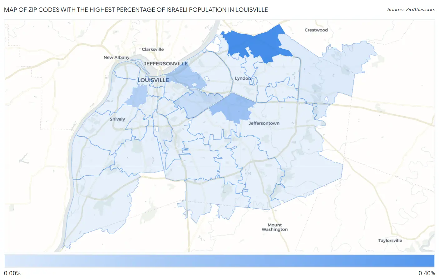Zip Codes with the Highest Percentage of Israeli Population in Louisville Map