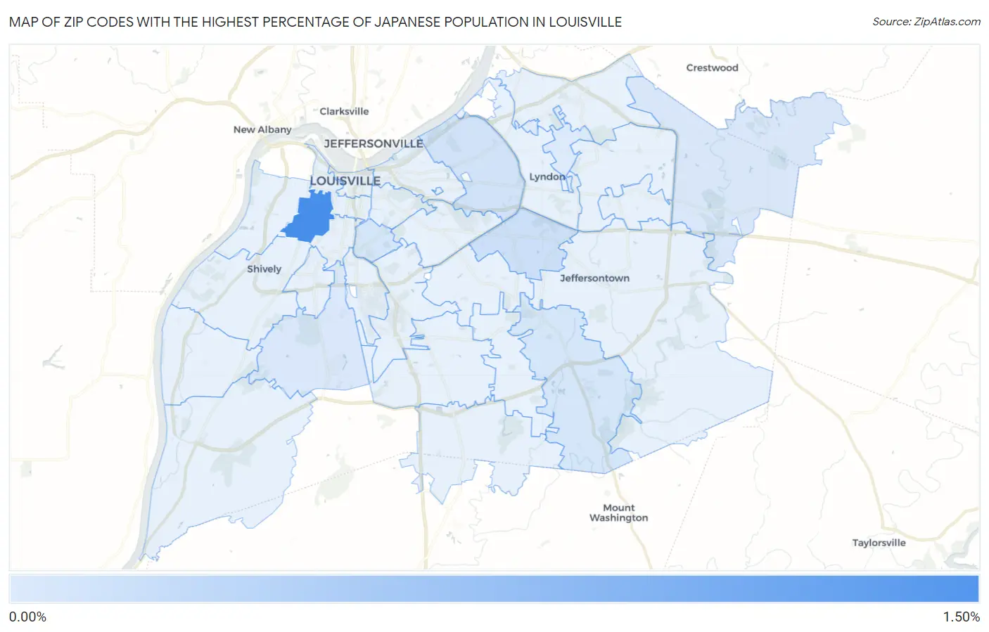 Zip Codes with the Highest Percentage of Japanese Population in Louisville Map