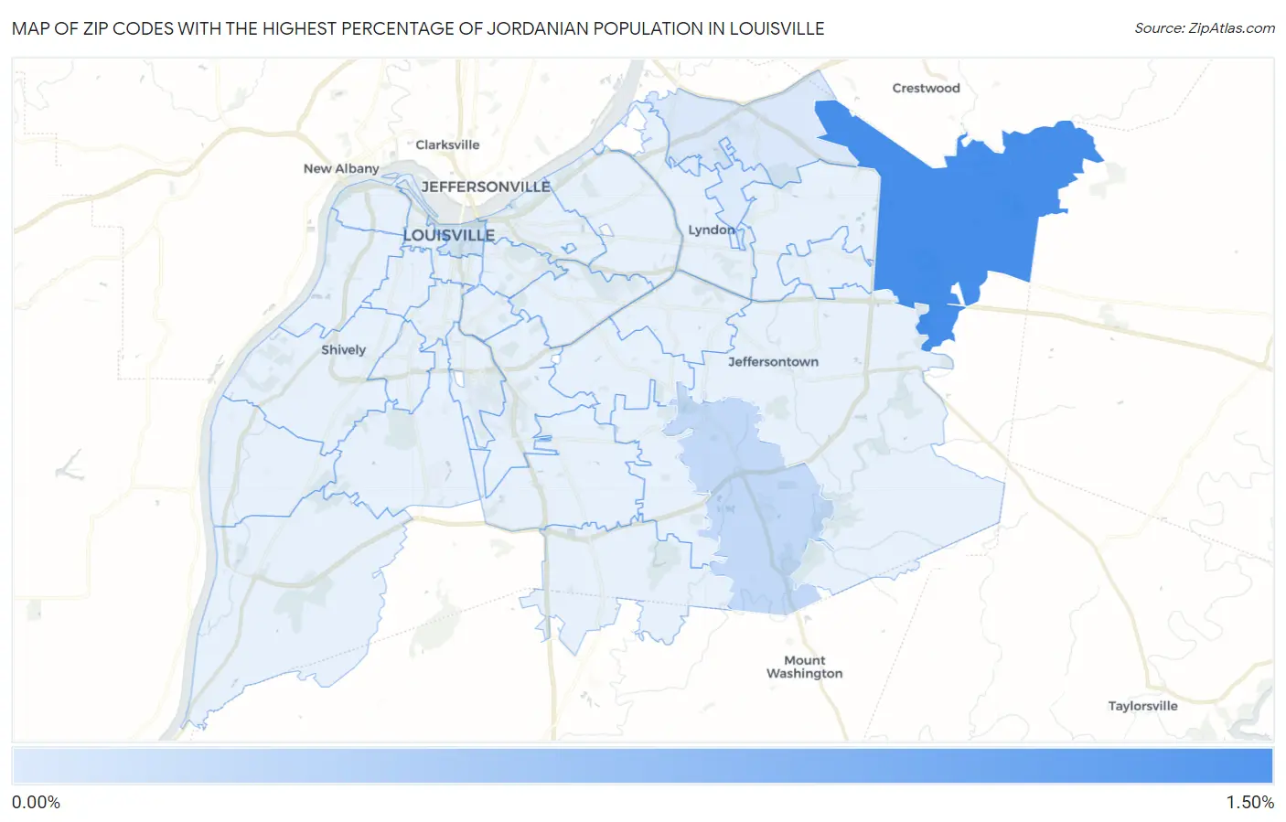 Zip Codes with the Highest Percentage of Jordanian Population in Louisville Map