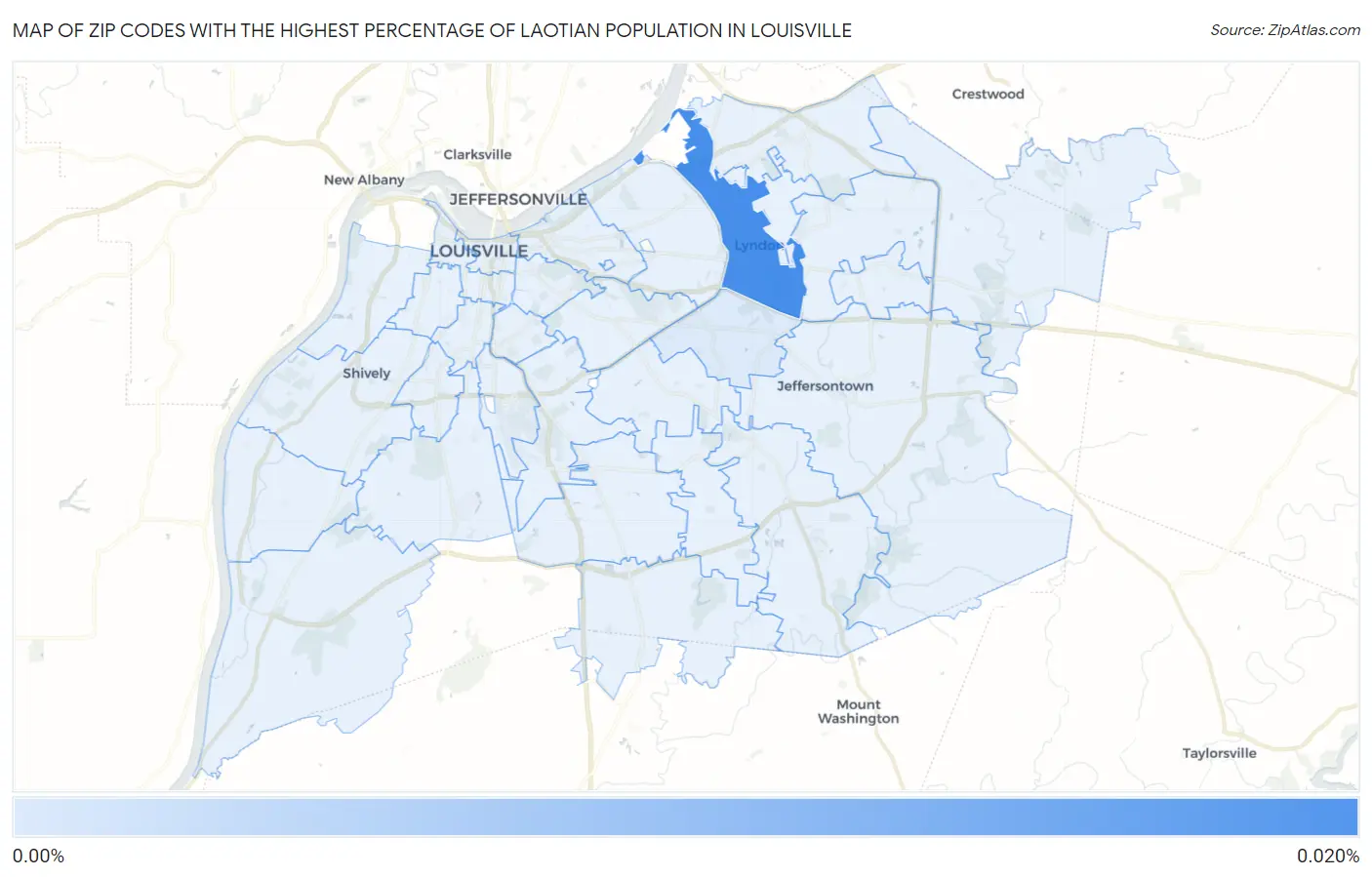 Zip Codes with the Highest Percentage of Laotian Population in Louisville Map