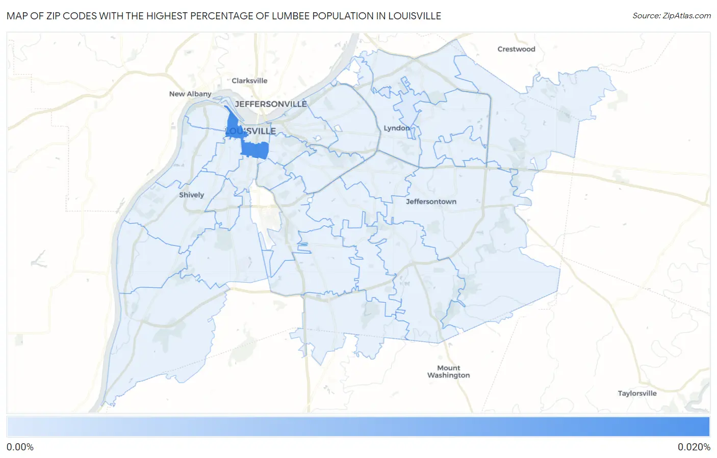 Zip Codes with the Highest Percentage of Lumbee Population in Louisville Map