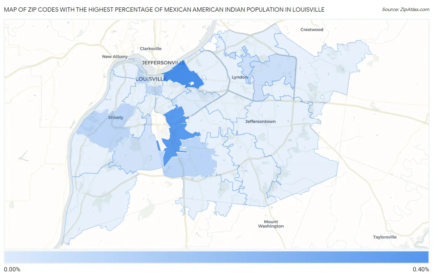 Zip Codes with the Highest Percentage of Mexican American Indian Population in Louisville Map