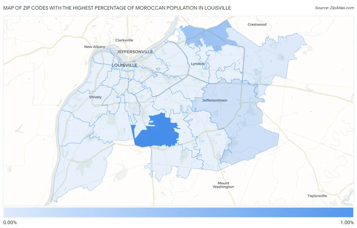 Zip Codes with the Highest Percentage of Moroccan Population in Louisville Map
