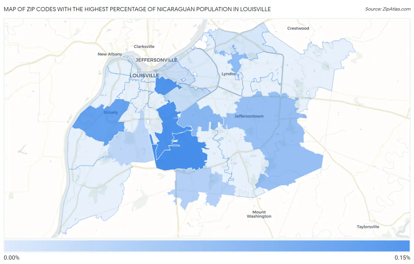 Zip Codes with the Highest Percentage of Nicaraguan Population in Louisville Map